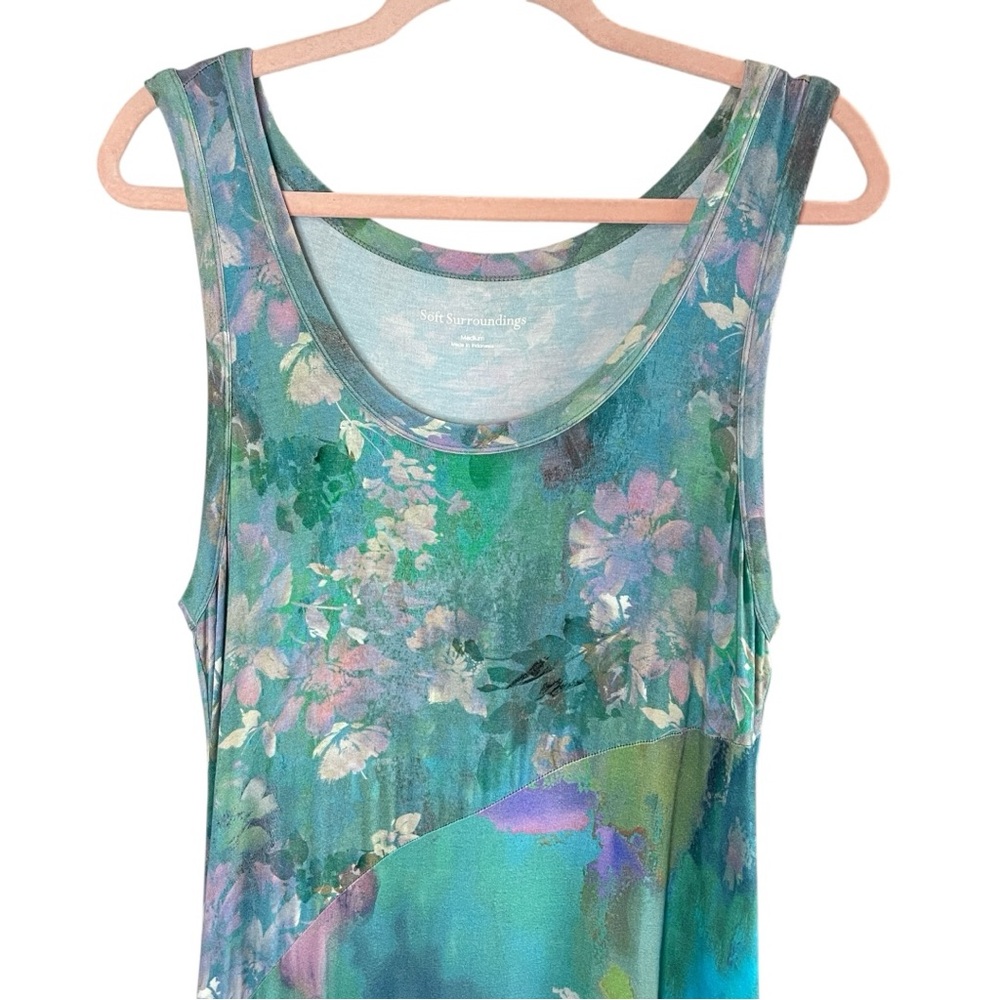 ❌SOFT SURROUNDINGS Sleeveless Santiago Maxi Dress Watercolor Style Print, Medium - Picture 3 of 12